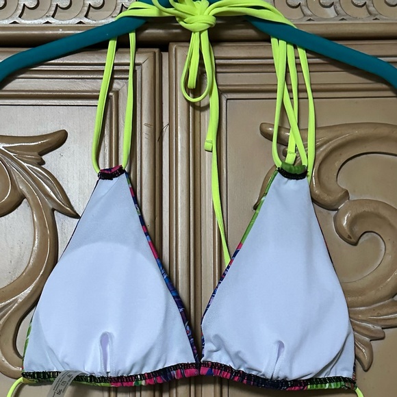Bikini Top Tropical Print Halter triangle double straps adjustable new XL - Picture 2 of 6